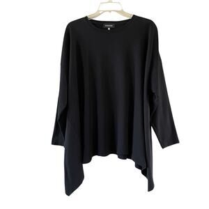 ESKANDAR One Size Black Pima Cotton Jersey Long Sleeve Double Edge Pullover Top
